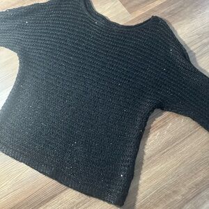 Ann Taylor Women's Black Mesh Knit Sequin Sweater XXS